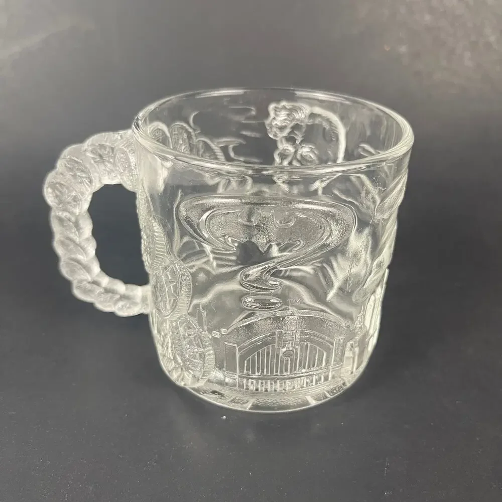 Vintage McDonalds Embossed 3D Design Mugs Batman Forever Glass Collectible 8 oz.